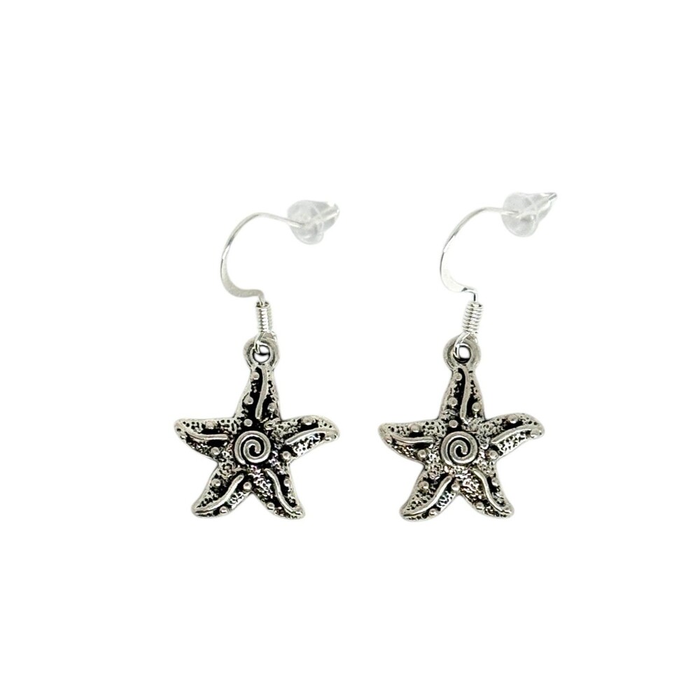 Tibetan Silver Starfish with Sterling Silver Hook Earrings #2128
